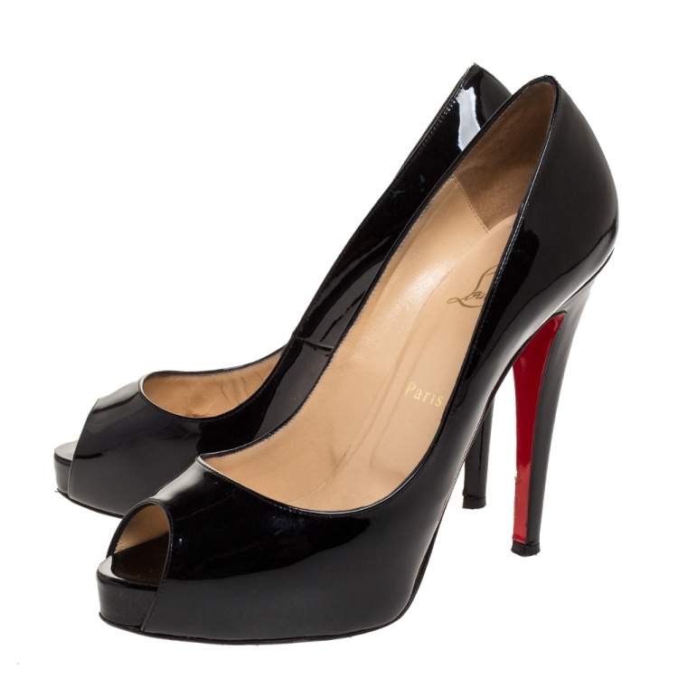 مملوكة مسبقًا Christian Louboutin Black Patent Leather Very Prive Peep Toe Pumps Size 39