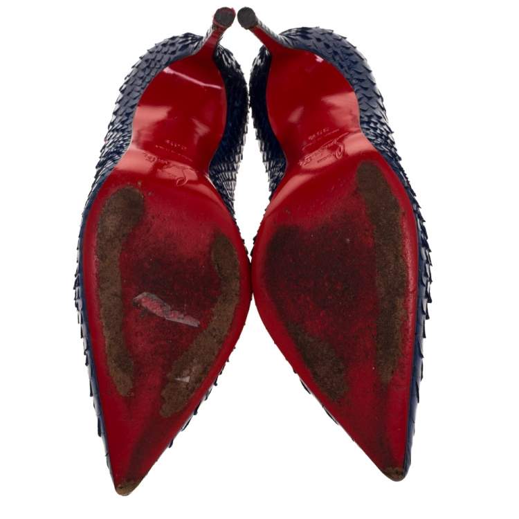 مملوكة مسبقًا Christian Louboutin Blue Python Leather So Kate Pointed Toe Pumps Size 36.5 