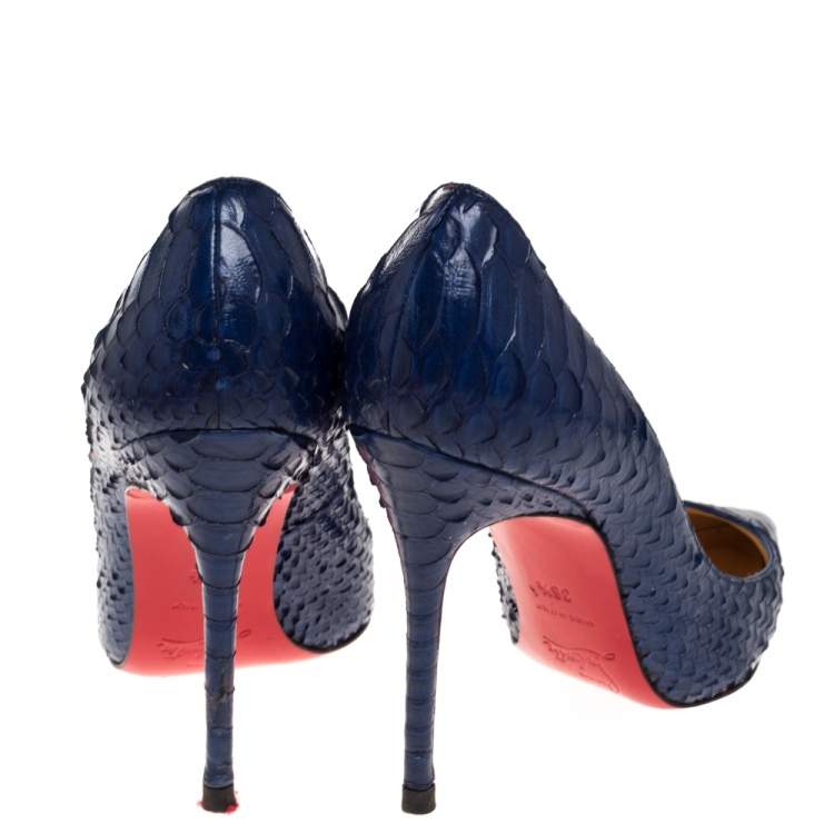 مملوكة مسبقًا Christian Louboutin Blue Python Leather So Kate Pointed Toe Pumps Size 36.5 