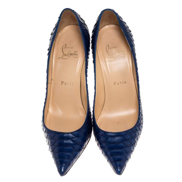 مملوكة مسبقًا Christian Louboutin Blue Python Leather So Kate Pointed Toe Pumps Size 36.5 