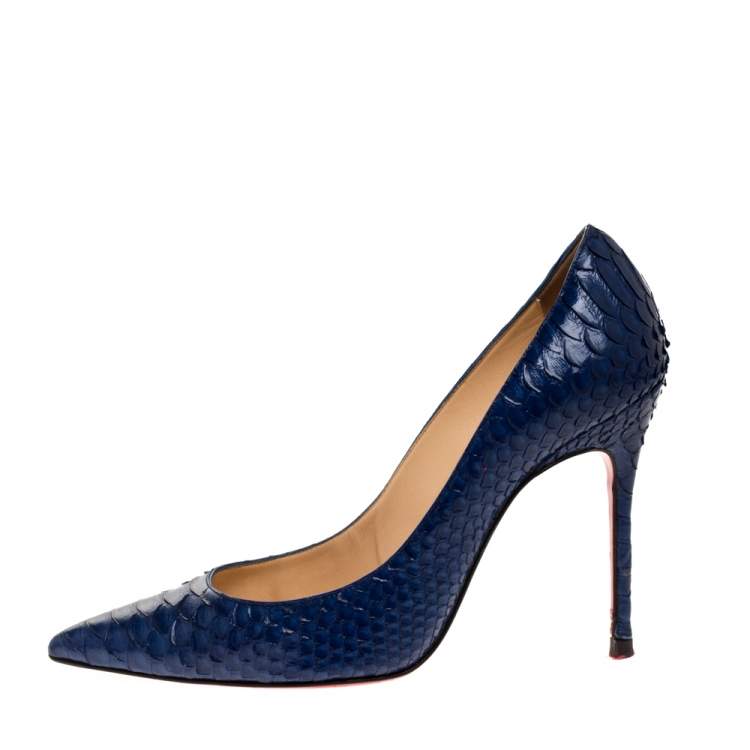مملوكة مسبقًا Christian Louboutin Blue Python Leather So Kate Pointed Toe Pumps Size 36.5 