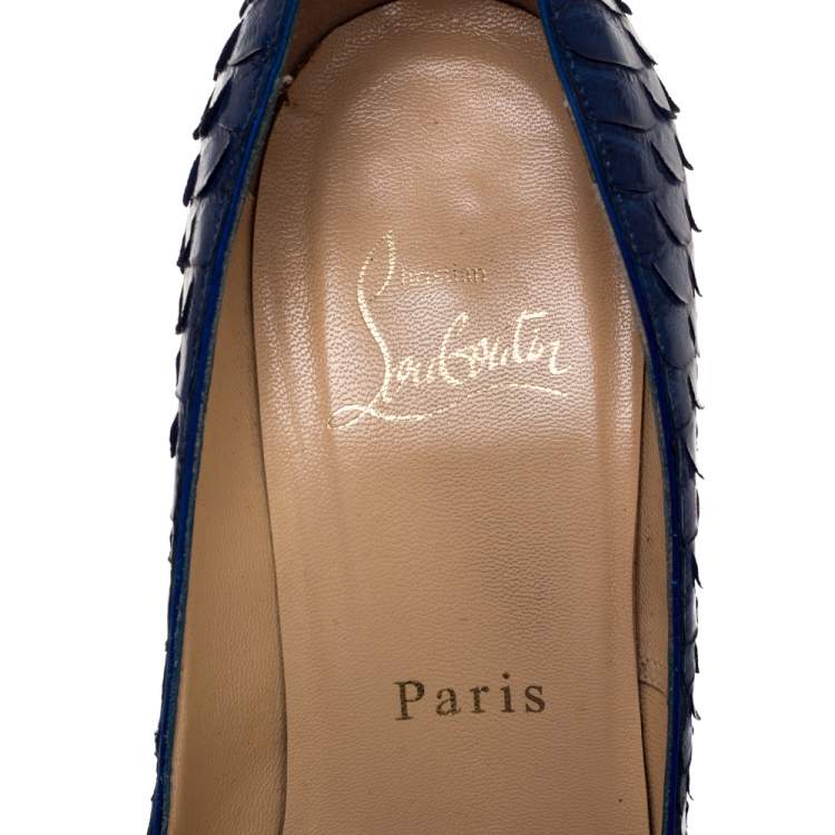 مملوكة مسبقًا Christian Louboutin Blue Python Leather So Kate Pointed Toe Pumps Size 36.5 