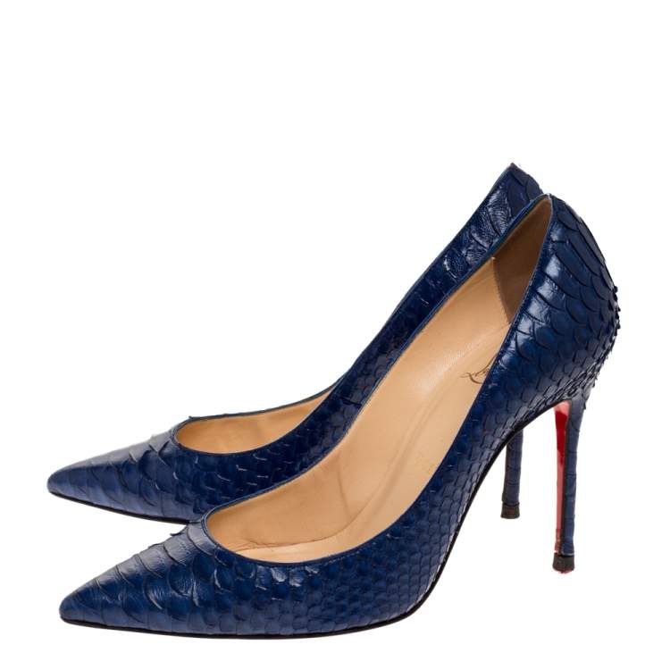 مملوكة مسبقًا Christian Louboutin Blue Python Leather So Kate Pointed Toe Pumps Size 36.5 