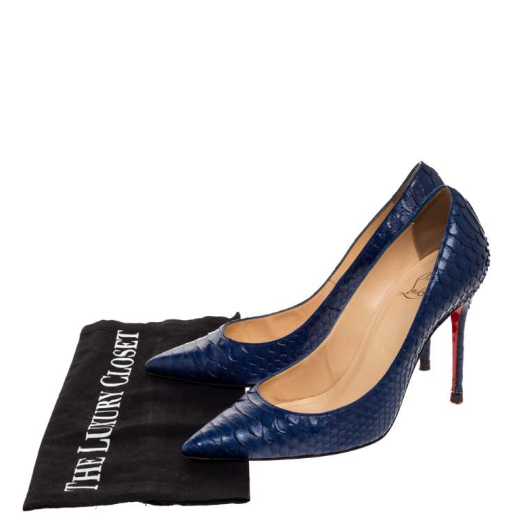 مملوكة مسبقًا Christian Louboutin Blue Python Leather So Kate Pointed Toe Pumps Size 36.5 