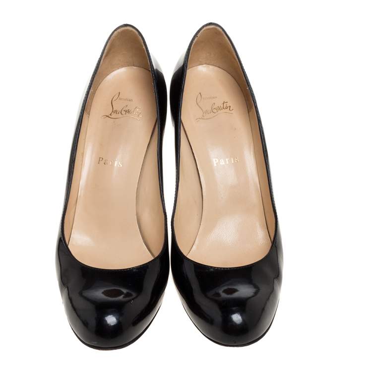 Pre Owned Christian Louboutin Black Patent Leather Simple Pumps Size 41