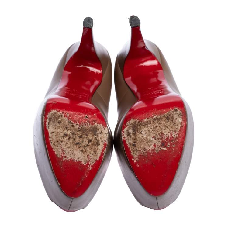 Pre Owned Christian Louboutin Beige Leather Highness Peep Toe Platform Pumps Size 38