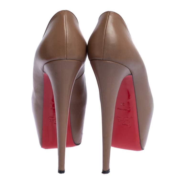 Pre Owned Christian Louboutin Beige Leather Highness Peep Toe Platform Pumps Size 38