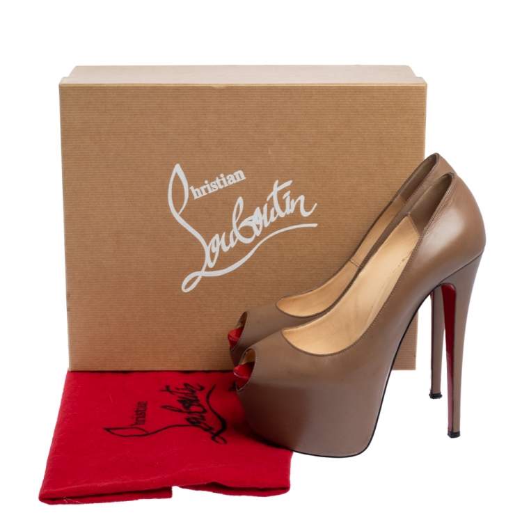 Pre Owned Christian Louboutin Beige Leather Highness Peep Toe Platform Pumps Size 38