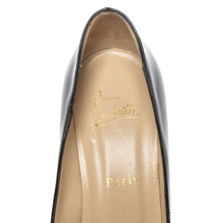 Pre Owned Christian Louboutin Black Patent Leather Block Heel Pumps Size 39.5