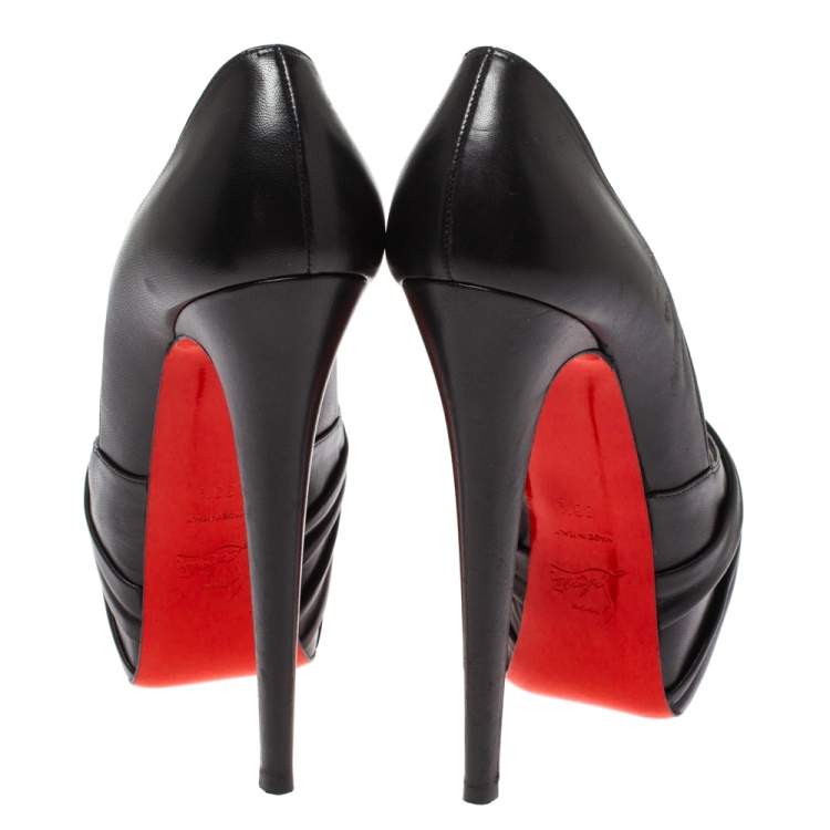 Pre Owned Christian Louboutin Black Leather Lady Gres Knotted Peep Toe Pumps Size 38.5