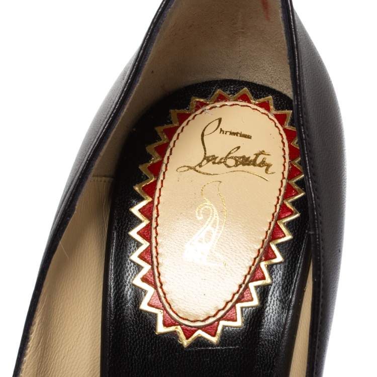 Pre Owned Christian Louboutin Black Leather Lady Gres Knotted Peep Toe Pumps Size 38.5