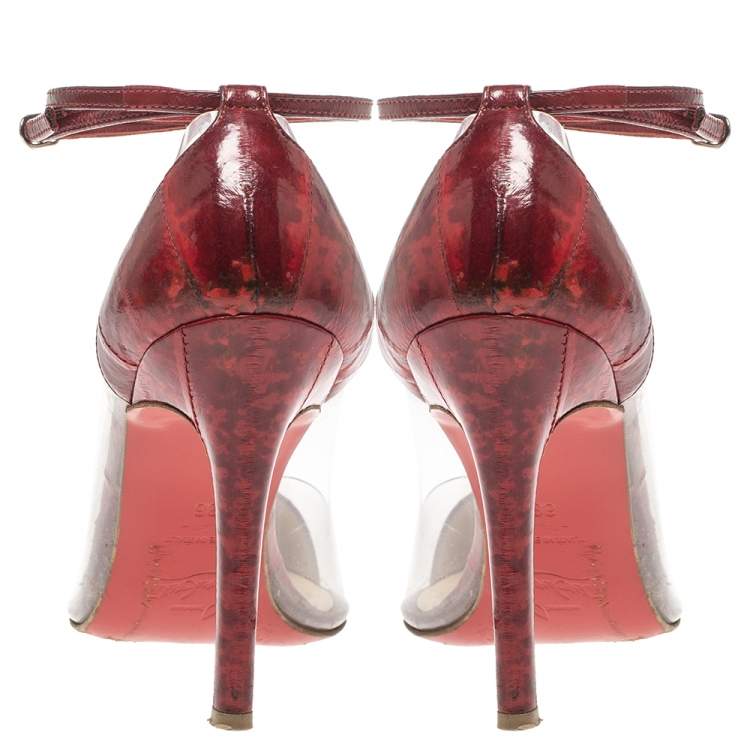 Pre Owned Christian Louboutin Red Leather and PVC Bis Un Bout Pumps Size 36