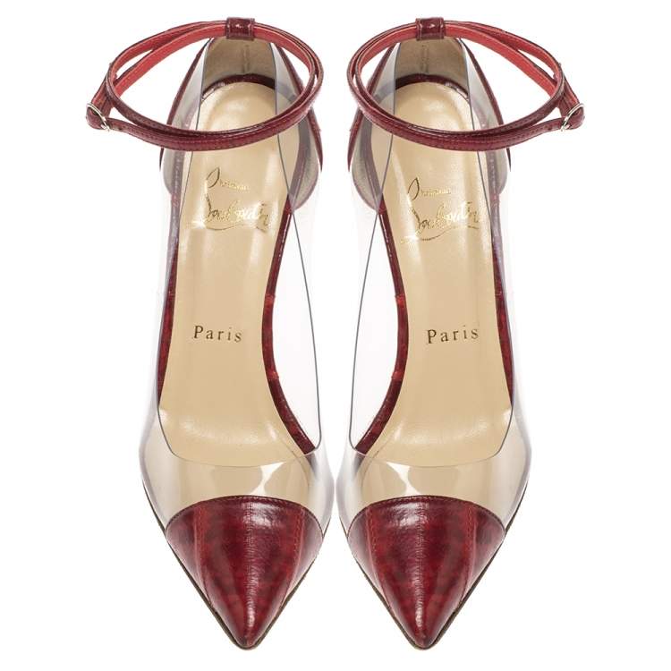 Pre Owned Christian Louboutin Red Leather and PVC Bis Un Bout Pumps Size 36