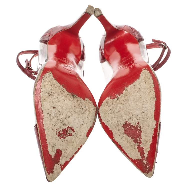 Pre Owned Christian Louboutin Red Leather and PVC Bis Un Bout Pumps Size 36