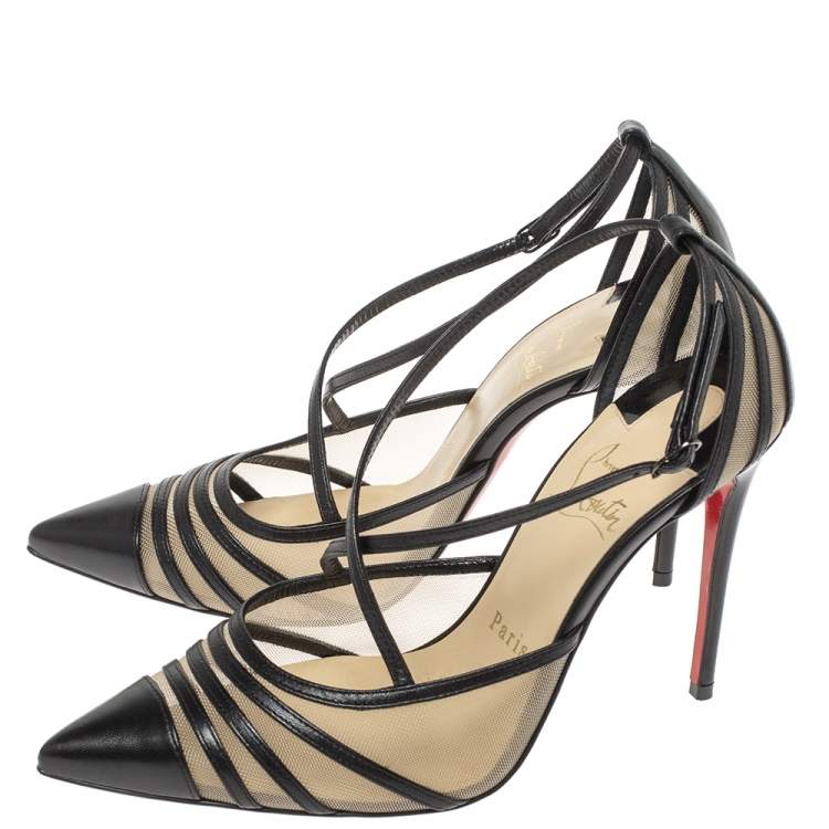 Pre Owned Christian Louboutin Black Mesh and Leather Theodorella Pumps Size 36