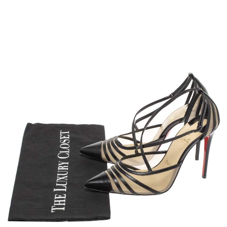 Pre Owned Christian Louboutin Black Mesh and Leather Theodorella Pumps Size 36