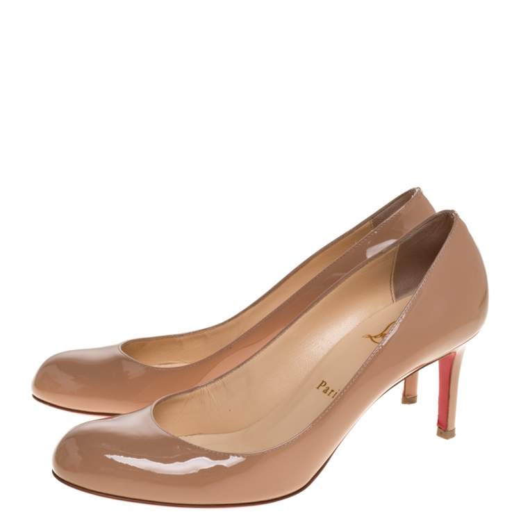Pre Owned Christian Louboutin Beige Patent Leather Simple Pumps Size 39.5