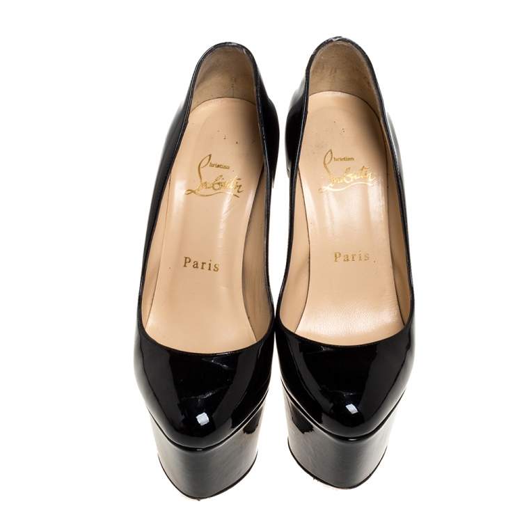 Pre Owned Christian Louboutin Black Patent Leather Bianca Platform Pumps Size 36.5