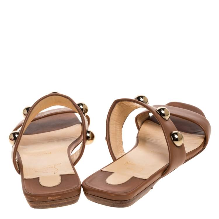 Pre Owned Christian Louboutin Brown Leather Simple Bille Flat Sandals Size 38.5