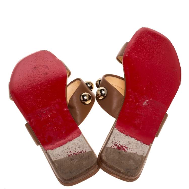 Pre Owned Christian Louboutin Brown Leather Simple Bille Flat Sandals Size 38.5