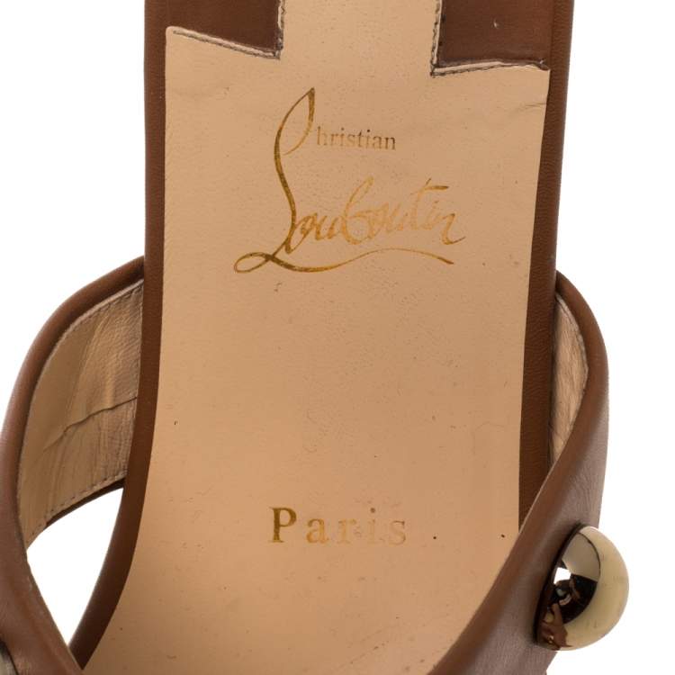 Pre Owned Christian Louboutin Brown Leather Simple Bille Flat Sandals Size 38.5