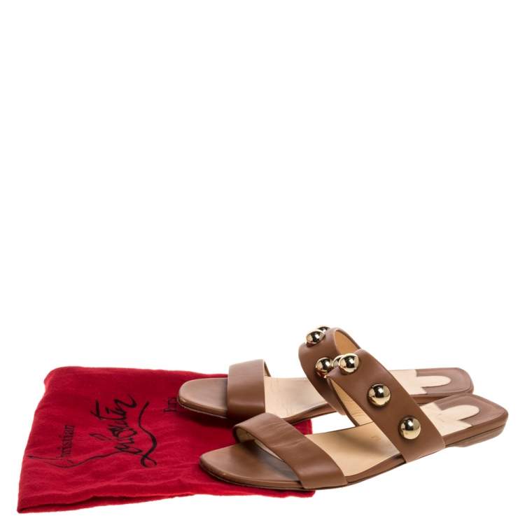 Pre Owned Christian Louboutin Brown Leather Simple Bille Flat Sandals Size 38.5