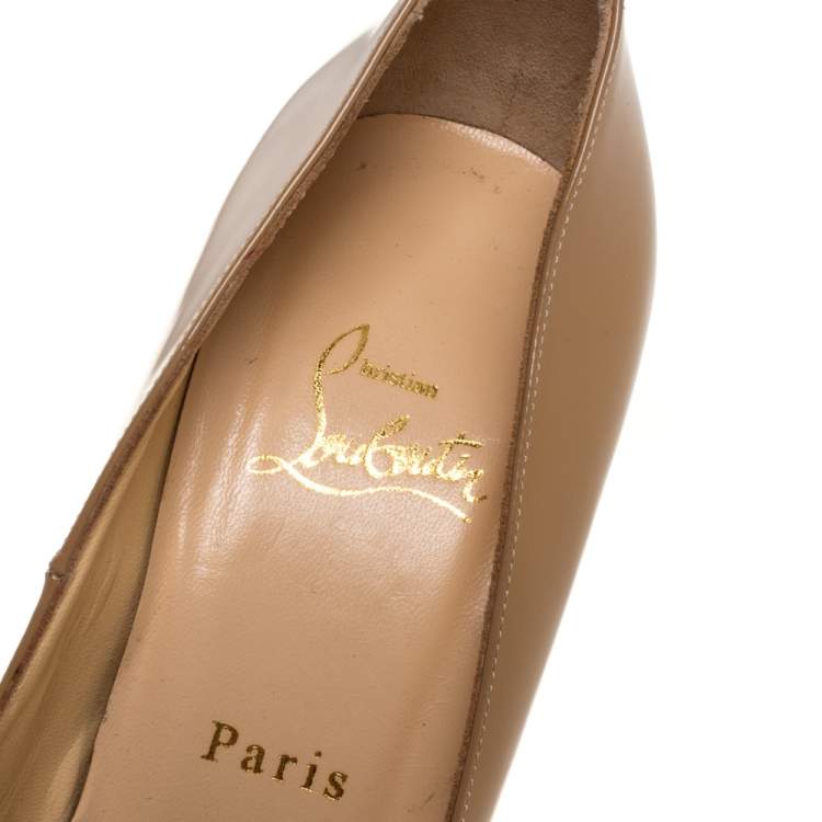 Pre Owned Christian Louboutin Beige Patent Leather Bianca Platform Pumps Size 38.5 