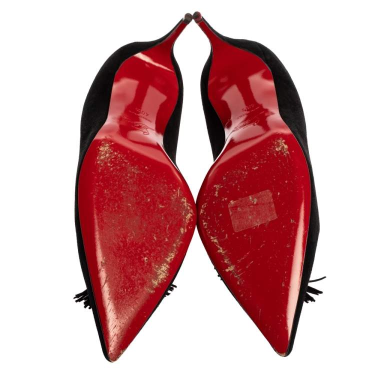 Pre Owned Christian Louboutin Black Suede Tassel Embellished 'Gwalior' Pumps Size 40.5