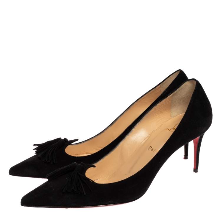 Pre Owned Christian Louboutin Black Suede Tassel Embellished 'Gwalior' Pumps Size 40.5