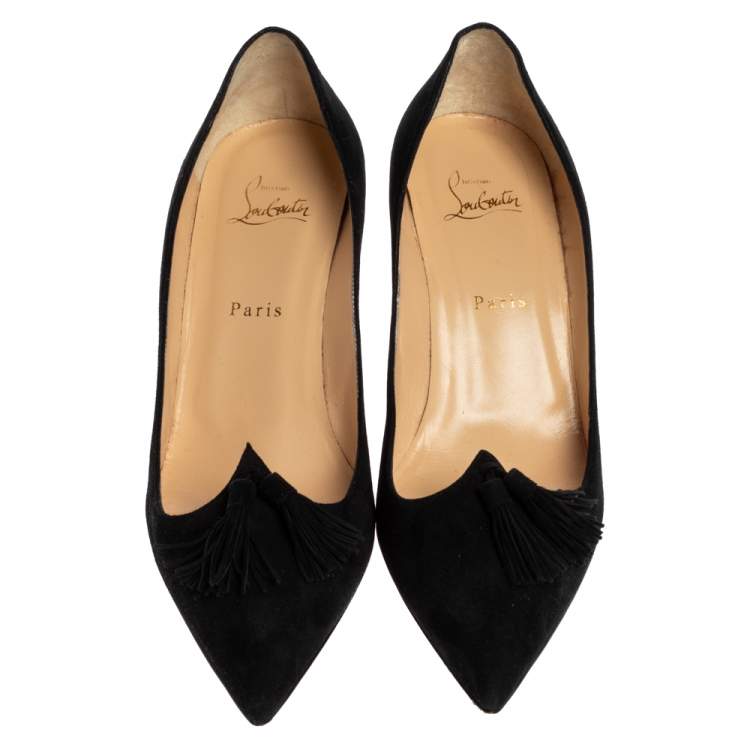 Pre Owned Christian Louboutin Black Suede Tassel Embellished 'Gwalior' Pumps Size 40.5
