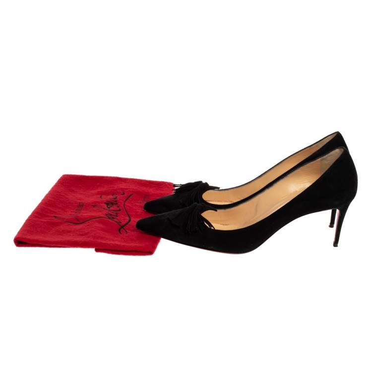 Pre Owned Christian Louboutin Black Suede Tassel Embellished 'Gwalior' Pumps Size 40.5