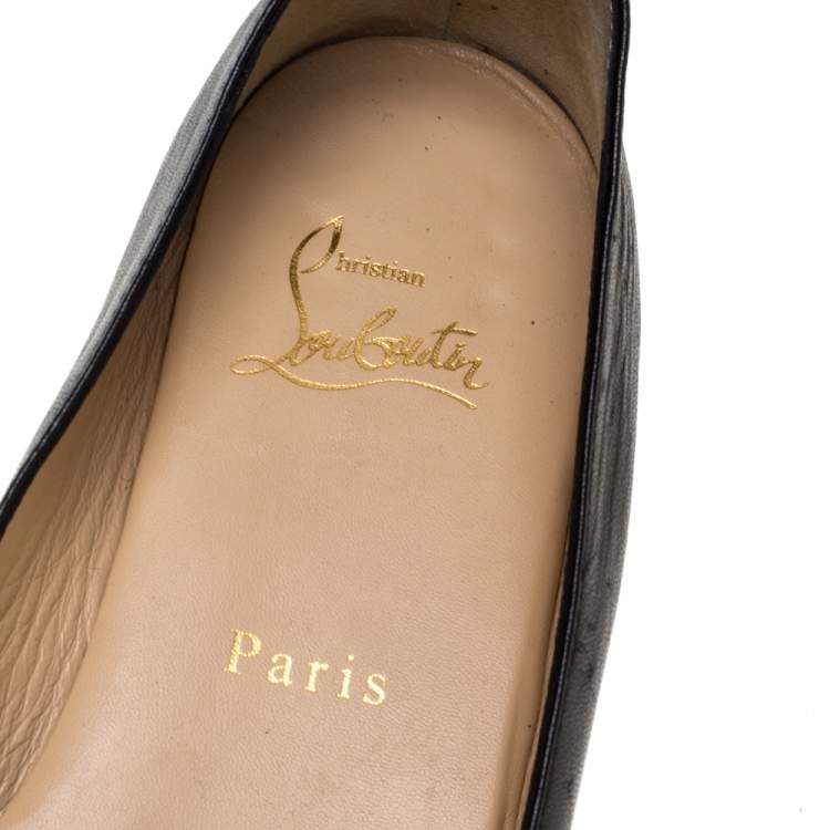 Pre Owned Christian Louboutin Black Leather 'Konstantina' Pom Pom Ballet Flats Size 37