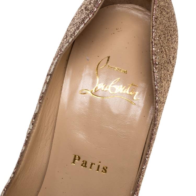مملوكة مسبقًا Christian Louboutin Gold Glitter Lady Peep Toe Platform Pumps Size 38.5