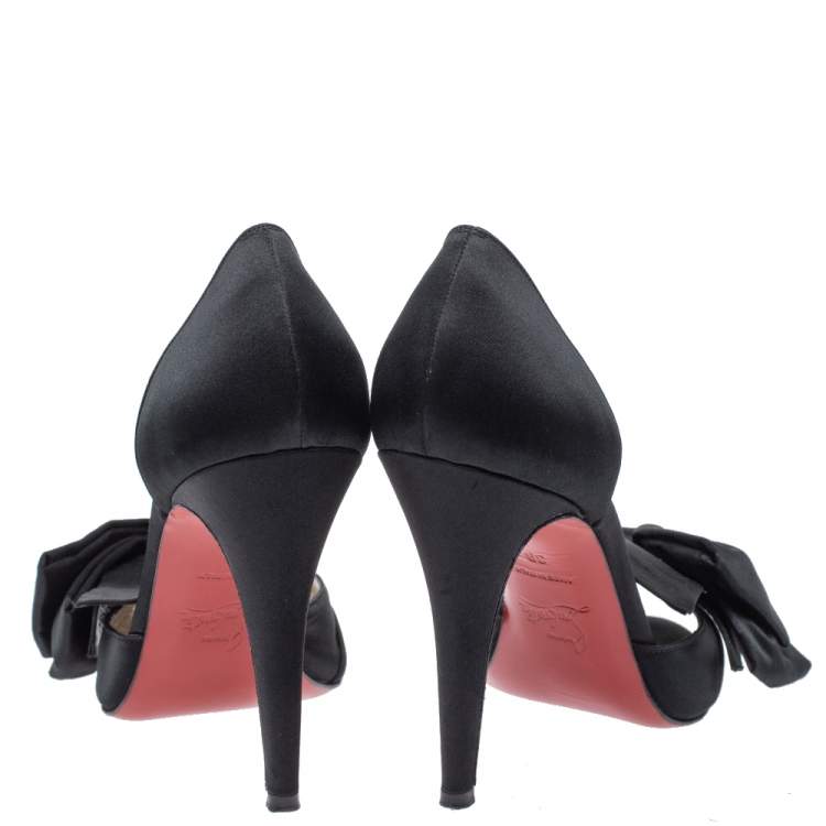 Pre Owned Christian Louboutin Black Satin Bow T Dorcet Peep Toe Pumps Size 39