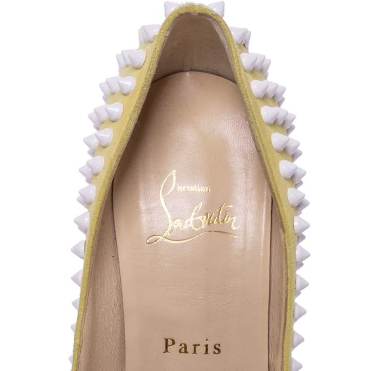 Pre Owned Christian Louboutin Multicolor Lady Peep Toe Spikes Platform Pumps Size 39