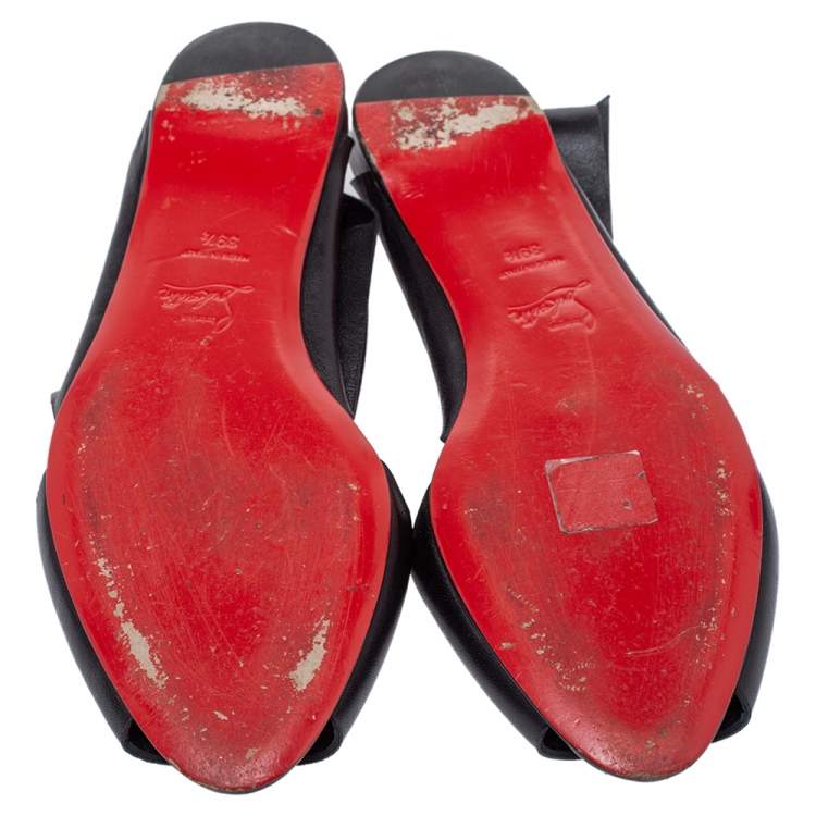 Pre Owned Christian Louboutin Black Leather Du Desert Wrap Up Flat Sandals Size 39.5