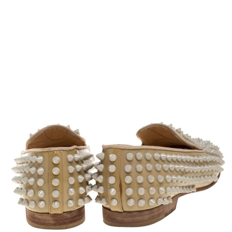 مملوكة مسبقًا Christian Louboutin Beige Rollerboy Spikes Smoking Slippers Size 35
