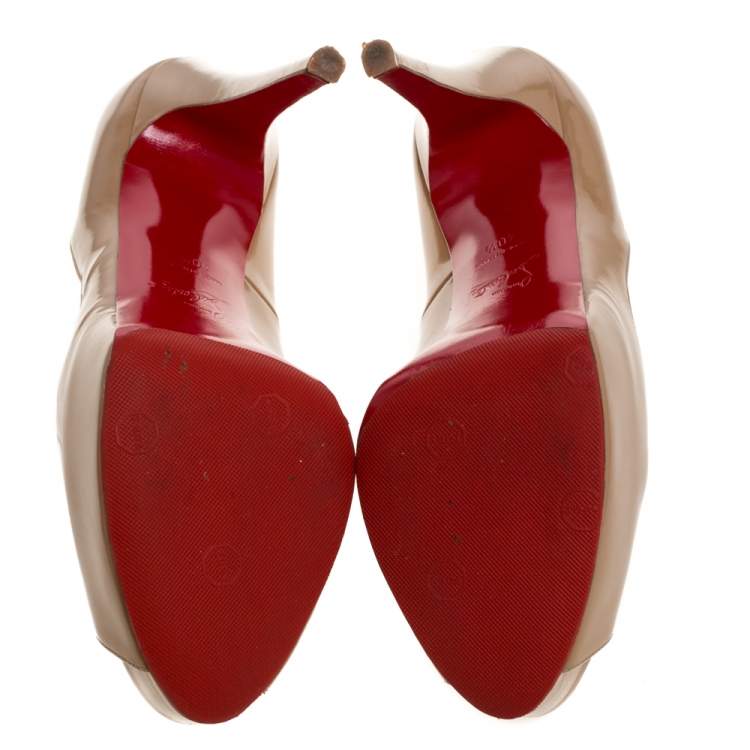 Pre Owned Christian Louboutin Beige Patent Leather Very Prive Peep Toe Pumps Size 40.5