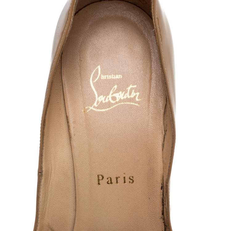 Pre Owned Christian Louboutin Beige Patent Leather Very Prive Peep Toe Pumps Size 40.5