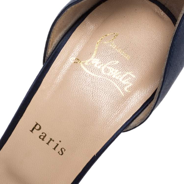 Pre Owned Christian Louboutin Blue Satin Bow T Dorcet Peep Toe Sandals Size 39