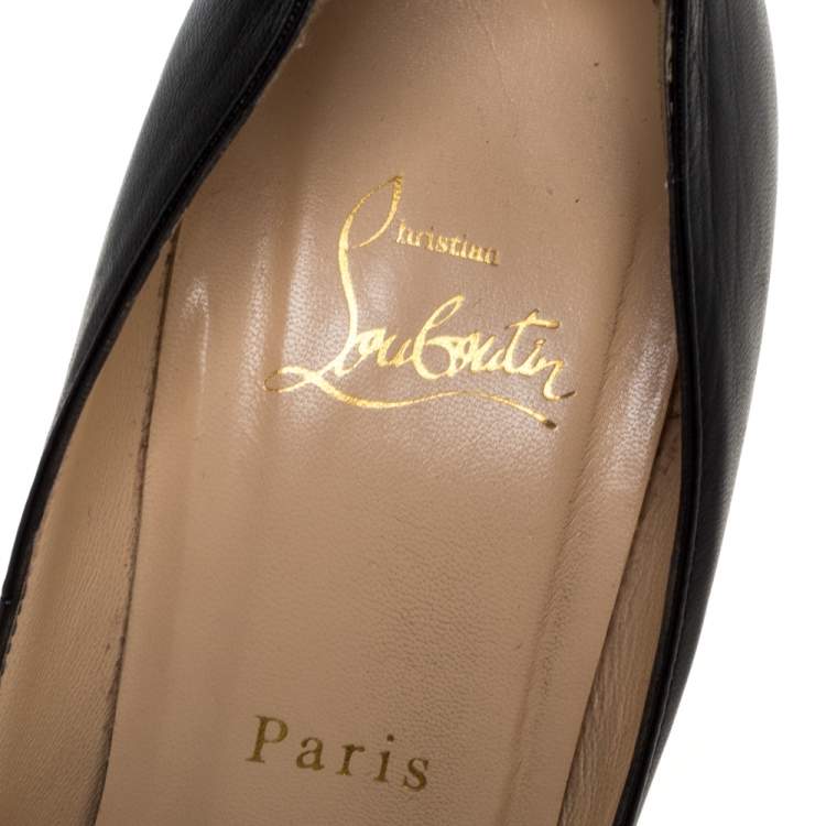 مملوكة مسبقًا Christian Louboutin Black Leather And Patent 'Babel Clou' Platform Peep Toe Pumps Size 39.5