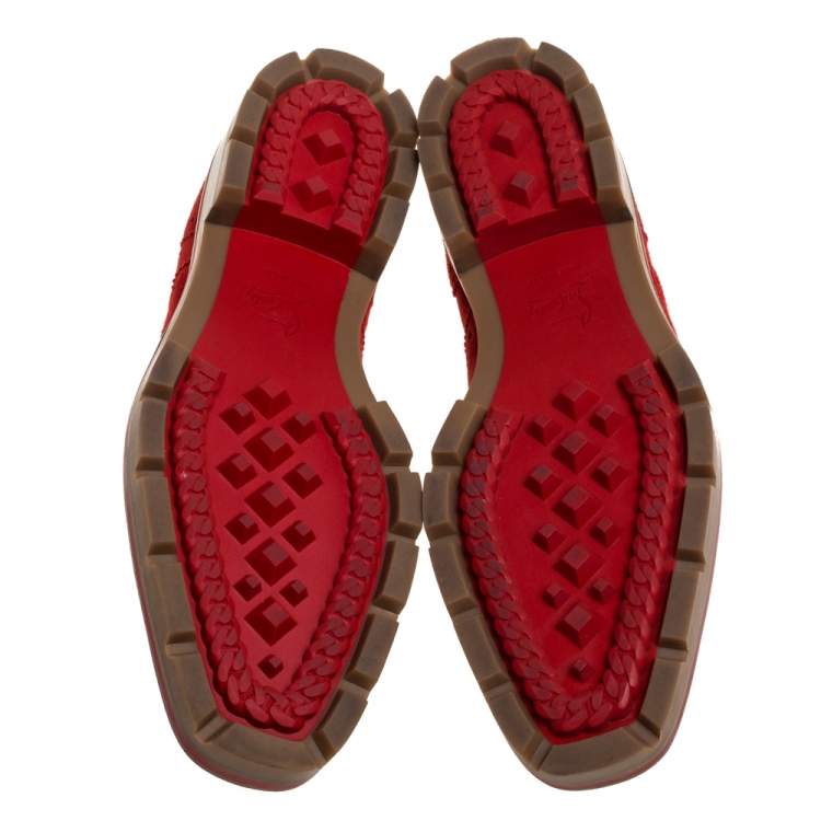 Pre Owned Christian Louboutin Red Brogue Suede Leather Charletta Oxfords Size 38.5