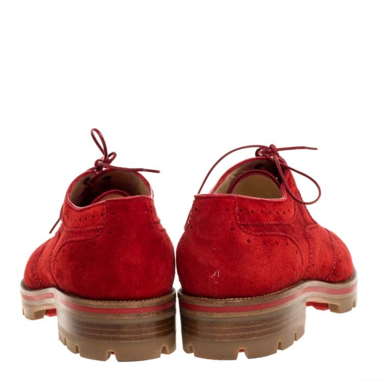 Pre Owned Christian Louboutin Red Brogue Suede Leather Charletta Oxfords Size 38.5