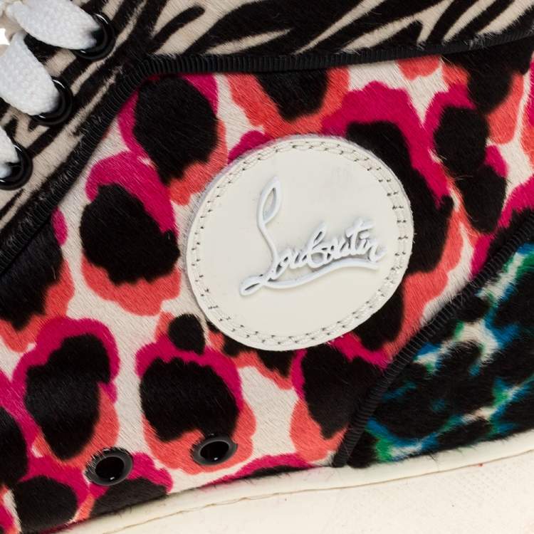 Pre Owned Christian Louboutin Multicolor Leopard Print Calf Hair Rantus Orlato High Top Sneakers Size 38
