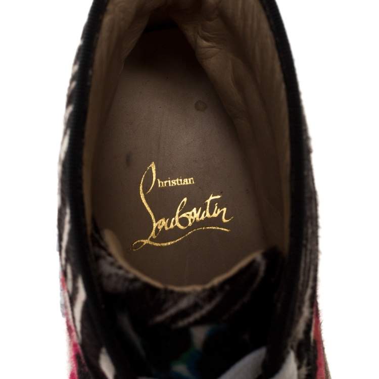 Pre Owned Christian Louboutin Multicolor Leopard Print Calf Hair Rantus Orlato High Top Sneakers Size 38