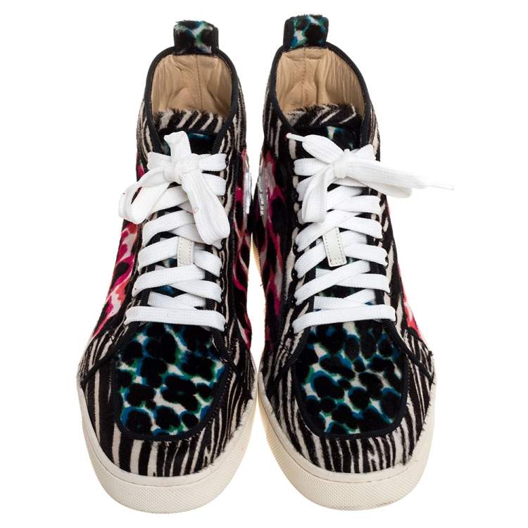 Pre Owned Christian Louboutin Multicolor Leopard Print Calf Hair Rantus Orlato High Top Sneakers Size 38