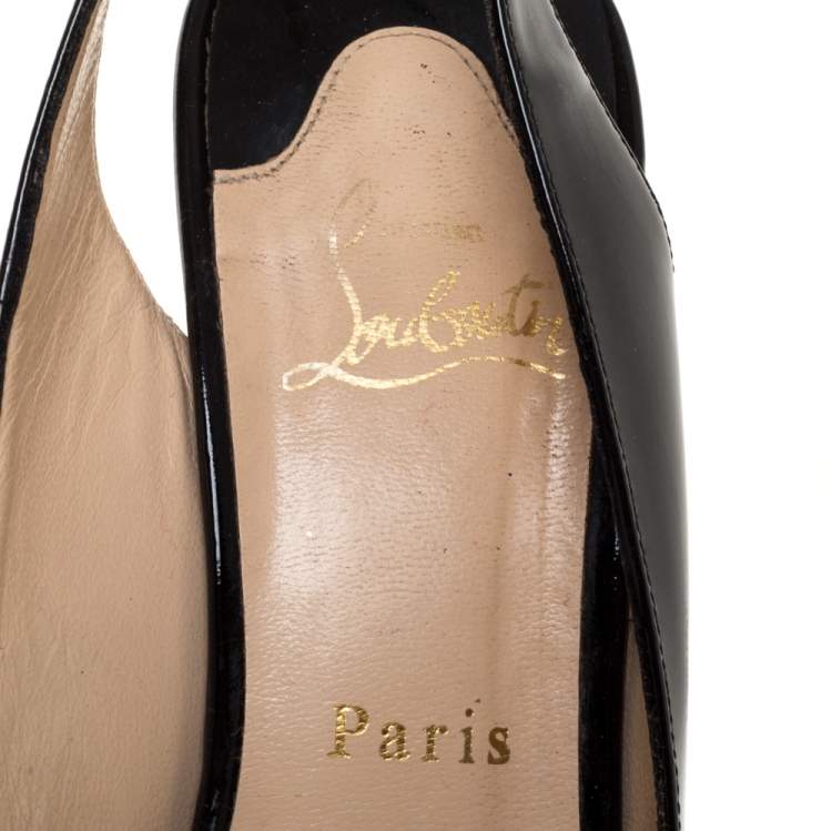 Pre Owned Christian Louboutin Black Patent Leather Peep Toe Marpoil Sanzep Wedge Sandals Size 39