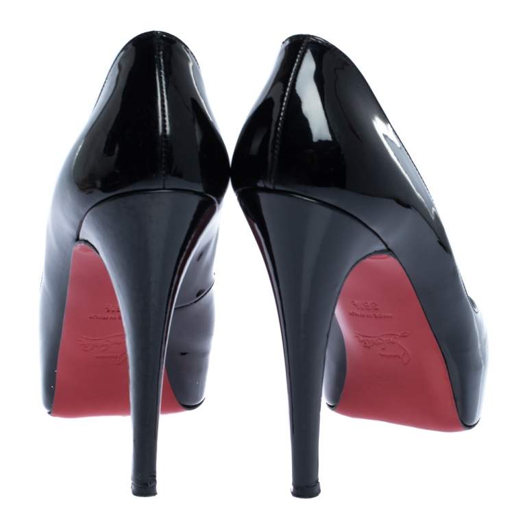 Pre Owned Christian Louboutin Black Patent Leather Hyper Prive Peep Toe Platform Pumps Size 36.5