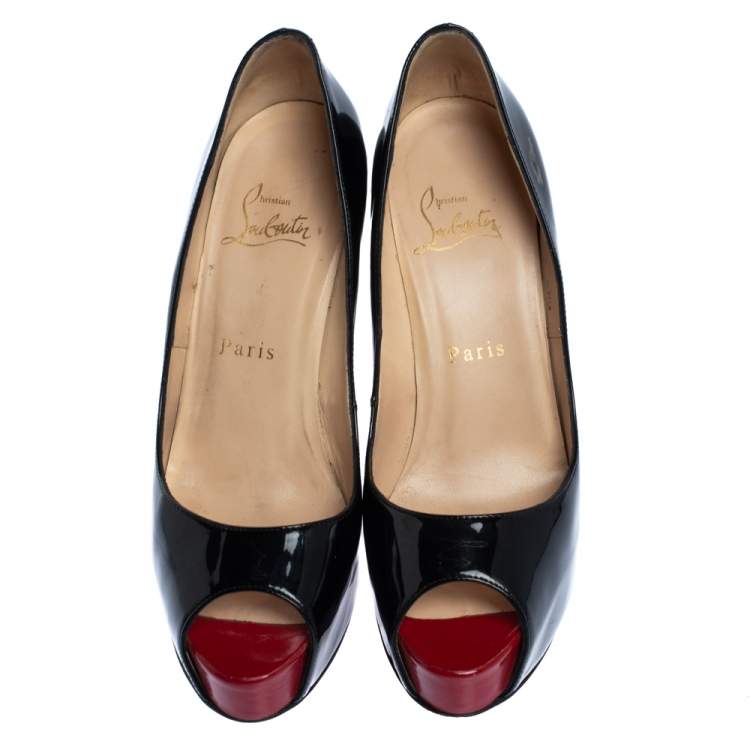 Pre Owned Christian Louboutin Black Patent Leather Hyper Prive Peep Toe Platform Pumps Size 36.5