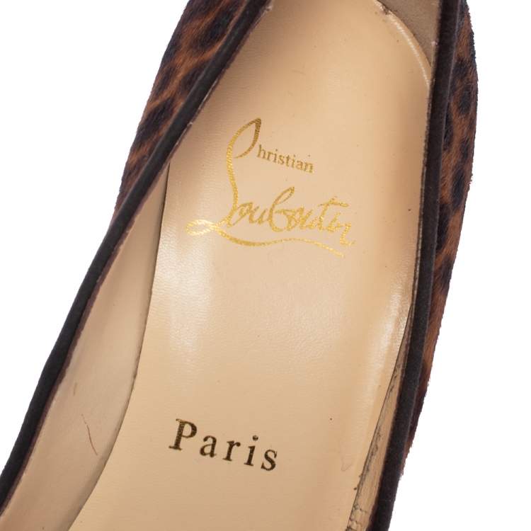 Pre Owned Christian Louboutin Brown Leopard Print Pony Hair Very Prive Peep Toe Pumps Size 36